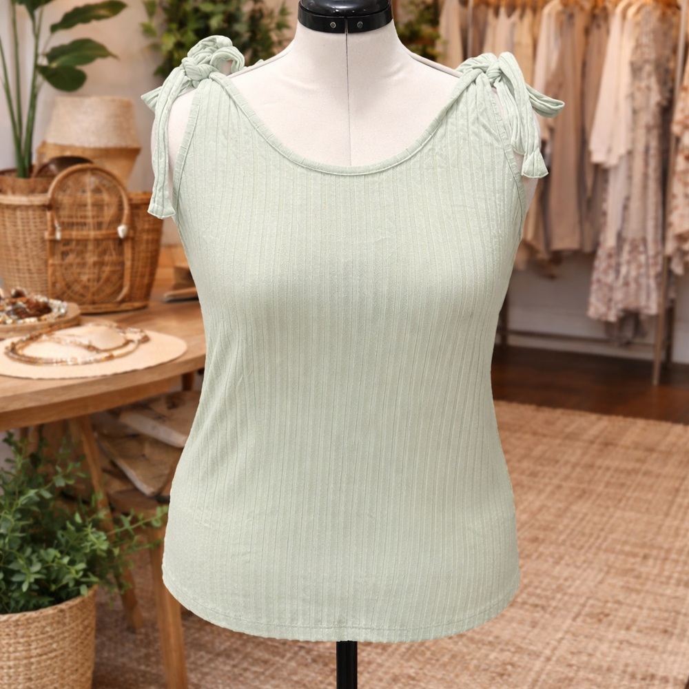 White Birch Ribbed Tank Top Sleeveless Sage Green 1X 2X 3X
